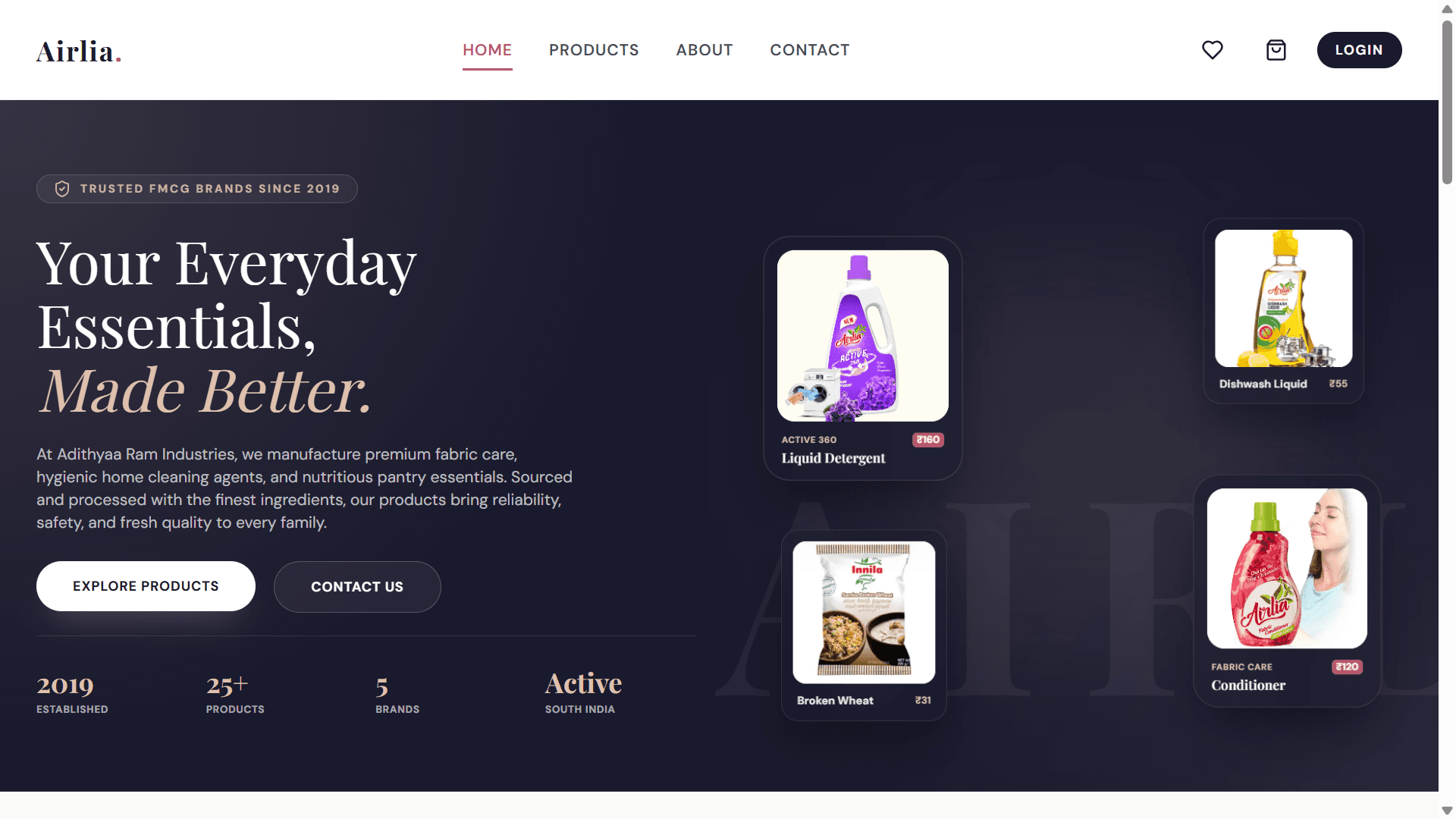 Airlia e-commerce website built by TaskDrift for Adithyaa Ram Industries
